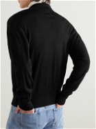 AMI PARIS - Logo-Embroidered Merino Wool Polo Shirt - Black