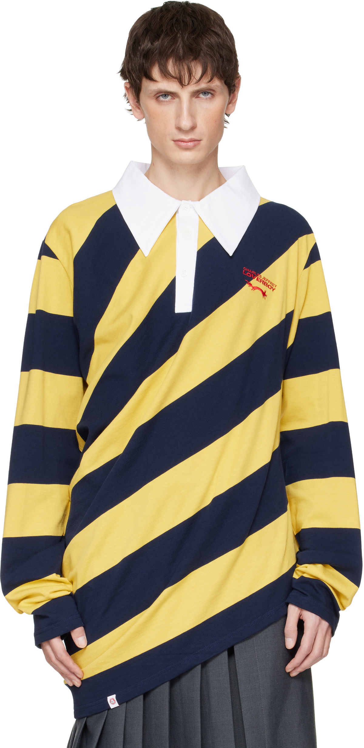 Charles Jeffrey LOVERBOY Yellow & Navy Topsy Turvy Polo
