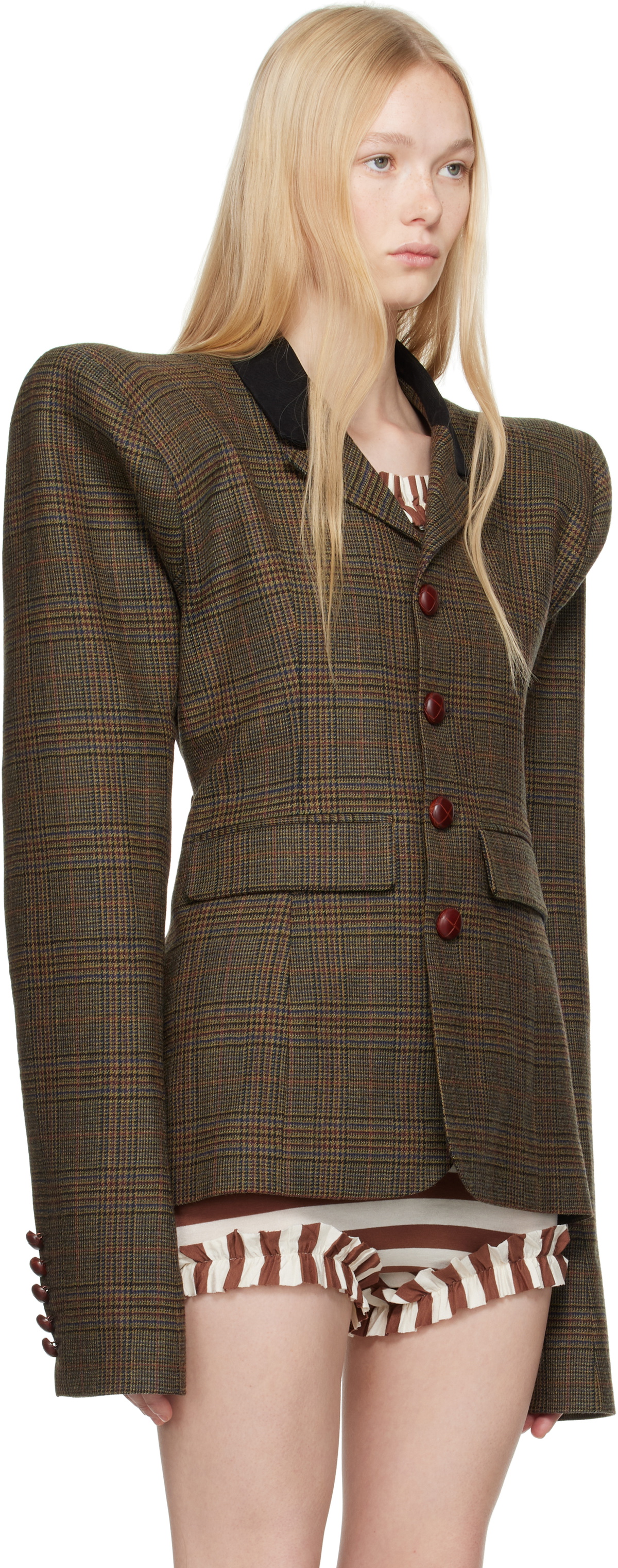 LAURA ANDRASCHKO Khaki Pagoda Country Side Short Blazer