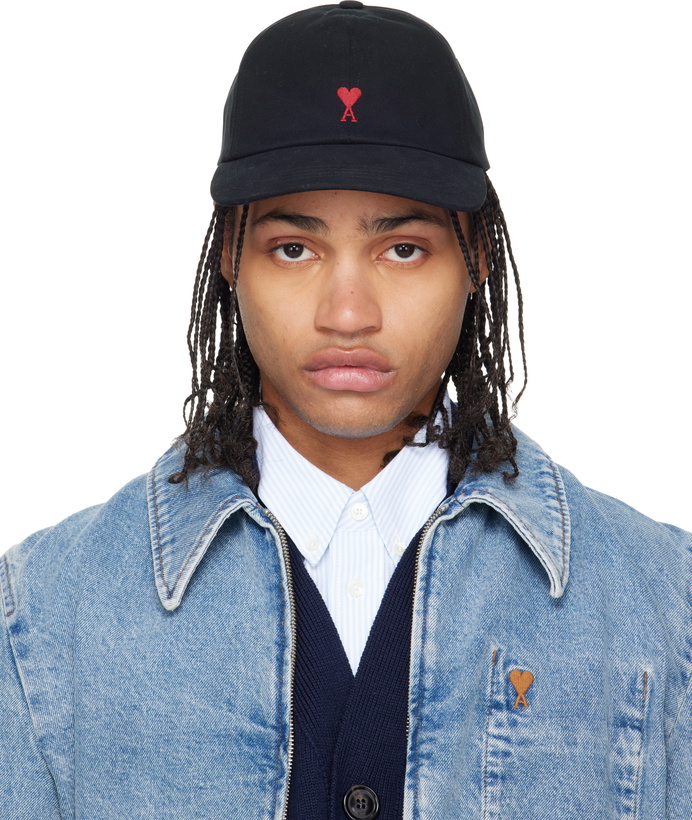 Photo: AMI Paris Black Cotton Ami de Coeur Embroidery Cap