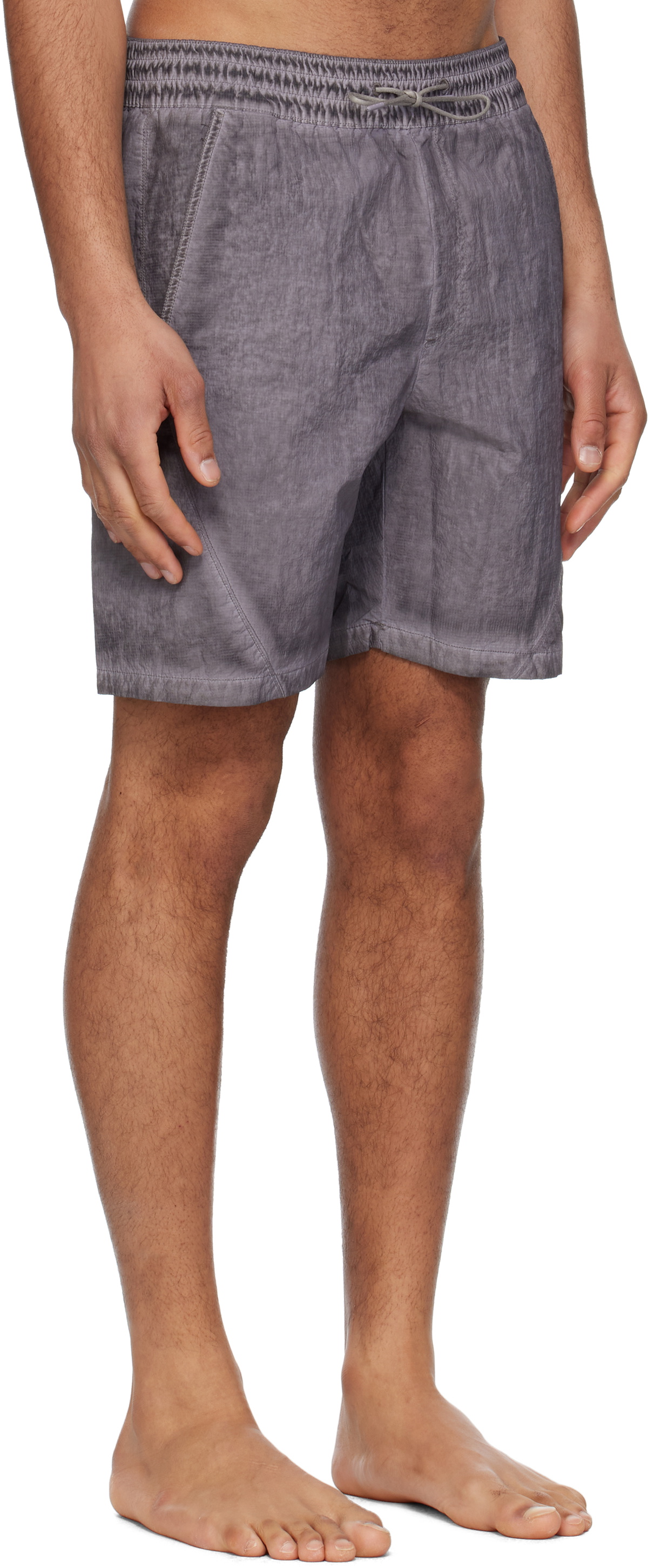 COOR Gray Ripstop Over Dying Curved Swim Shorts
