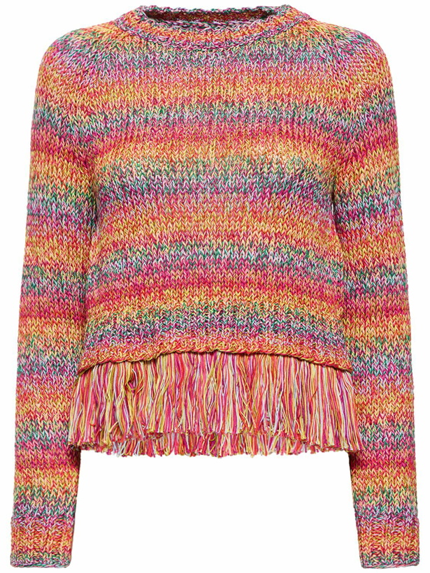 Photo: OSCAR DE LA RENTA - Cotton Crochet Knit Sweater W/ Fringes