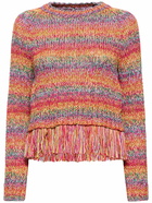 OSCAR DE LA RENTA - Cotton Crochet Knit Sweater W/ Fringes