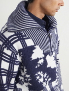 LOEWE - Checked Wool-Blend Half-Zip Sweater - Blue