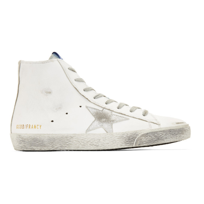 Photo: Golden Goose White and Silver Francy High-Top Sneakers