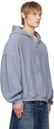 Alexander Wang Blue Oversize Star Logo-Print Zip-Up Hoodie
