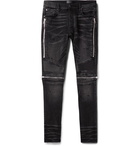 AMIRI - MX2 Skinny-Fit Leather-Panelled Distressed Stretch-Denim Jeans - Black