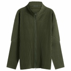 Homme Plissé Issey Miyake Men's Pleat Zip Up Cardigan in Duomo Door Green