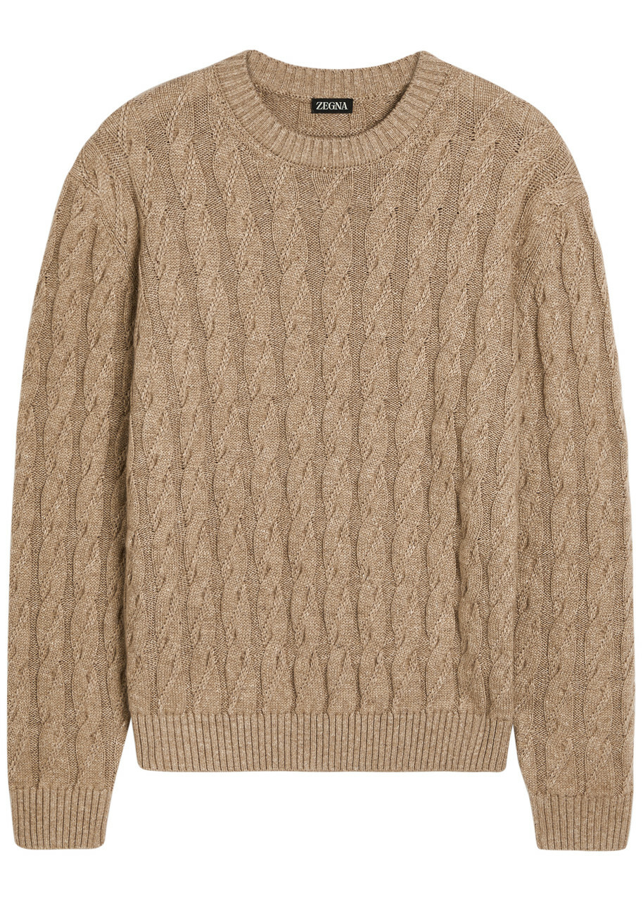 Zegna Cable-knit Linen-blend Jumper Brown