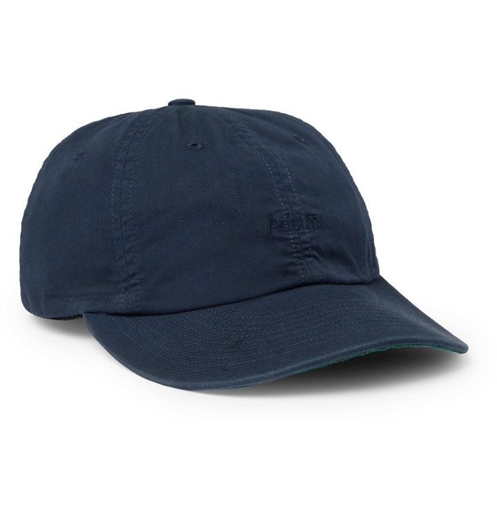 Photo: Adsum - Logo-Embroidered Leather-Trimmed Cotton-Twill Baseball Cap - Blue