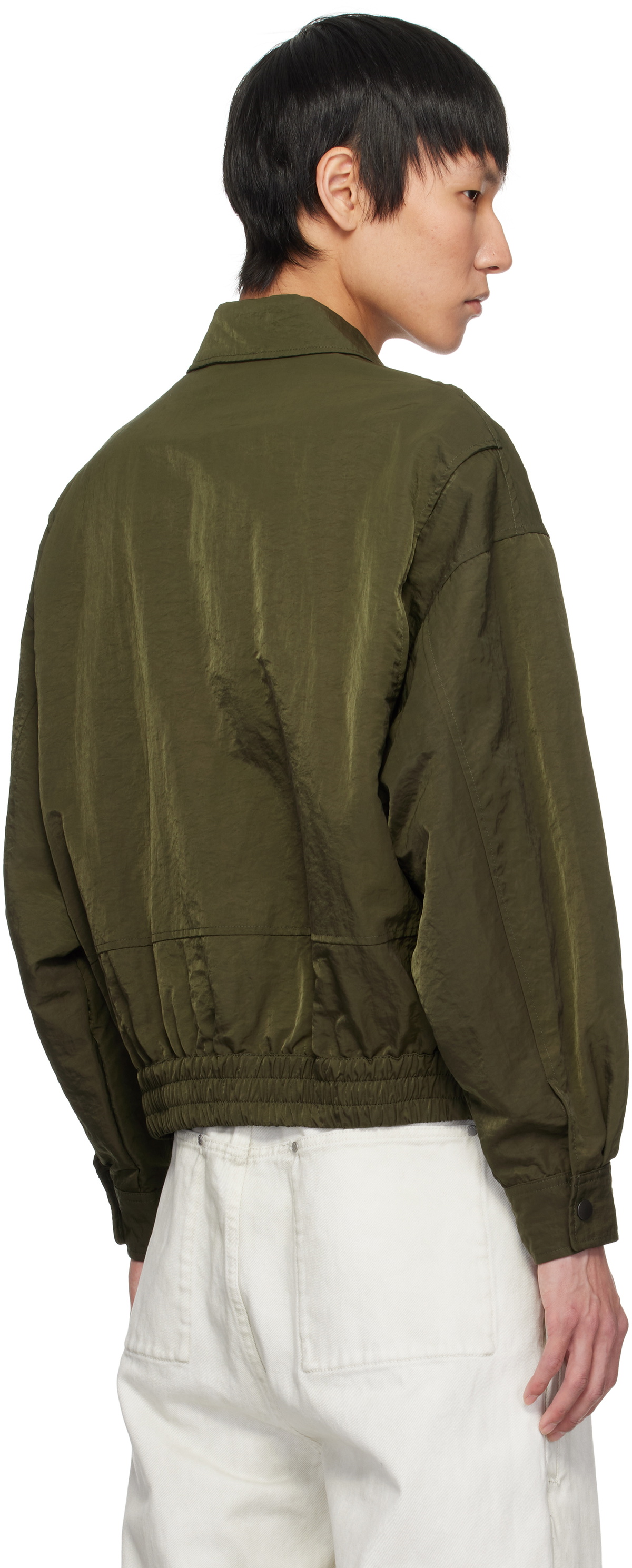 YOKE Khaki Hard Wash Nylon Twill Bomber Jacket