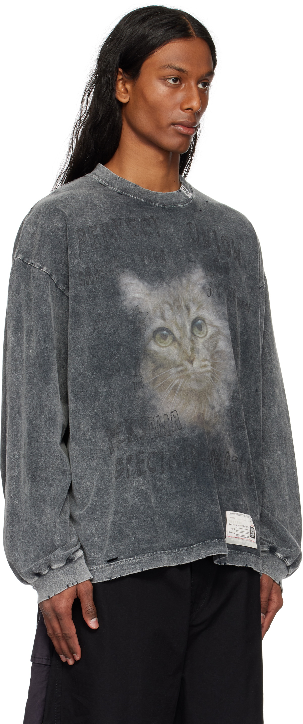 Maison MIHARA YASUHIRO Black Bleached Cat Print Long Sleeve