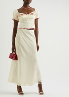 Rixo Crystal Lace-trimmed Woven Maxi Skirt Cream