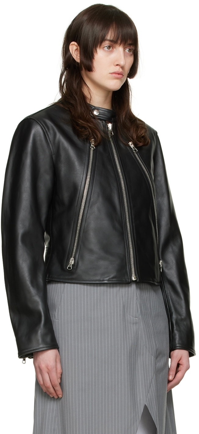 MM6 Maison Margiela Black Cropped Leather Jacket