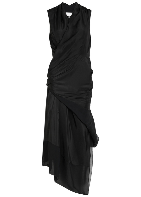 Photo: Maison Margiela Gathered Silk Midi Wrap Dress Black