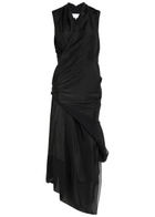 Maison Margiela Gathered Silk Midi Wrap Dress Black