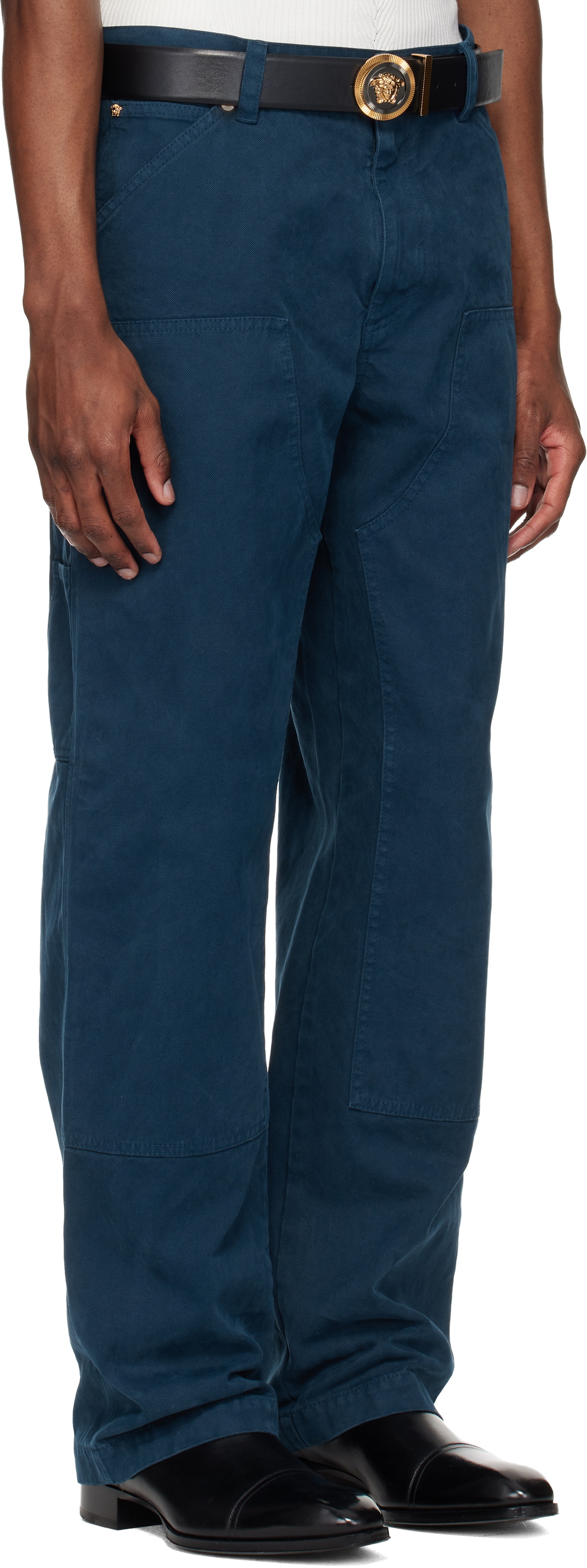 Versace Navy Overdyed Canvas Carpenter Trousers