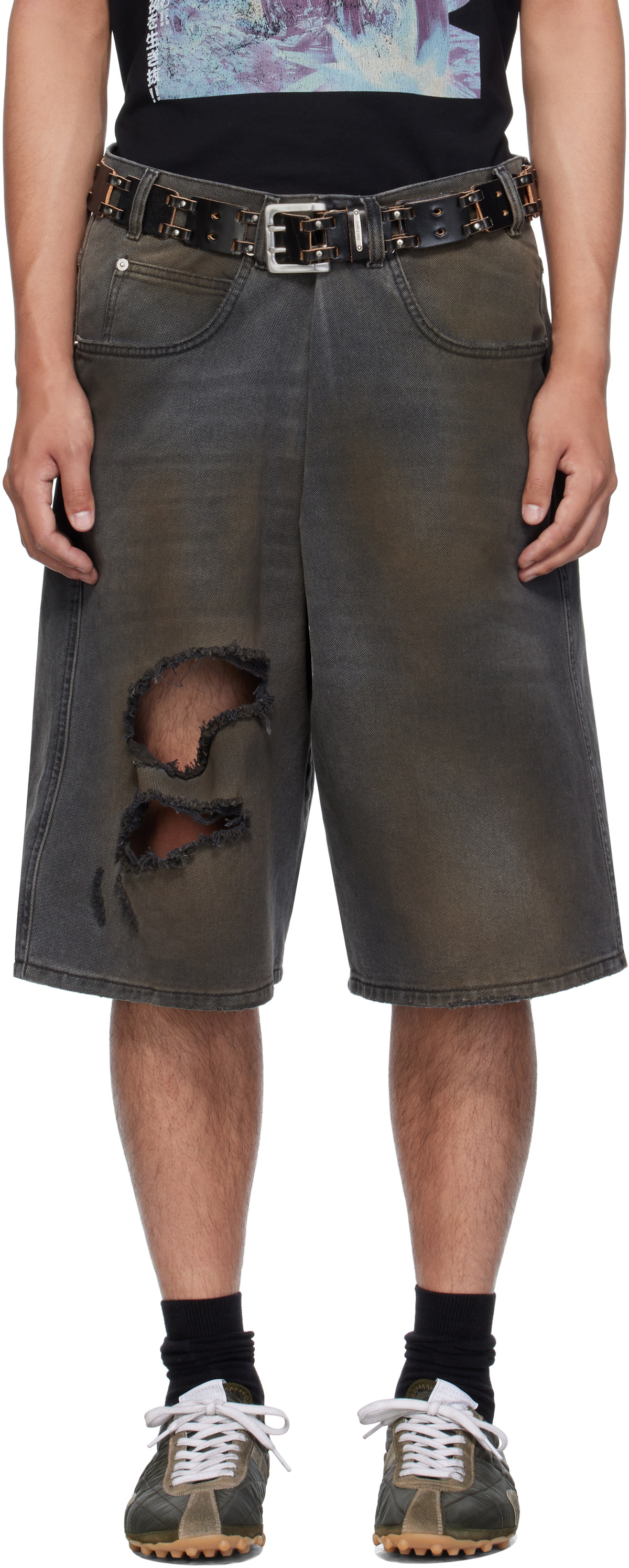 LU'U DAN Gray Kriss Kross Denim Shorts