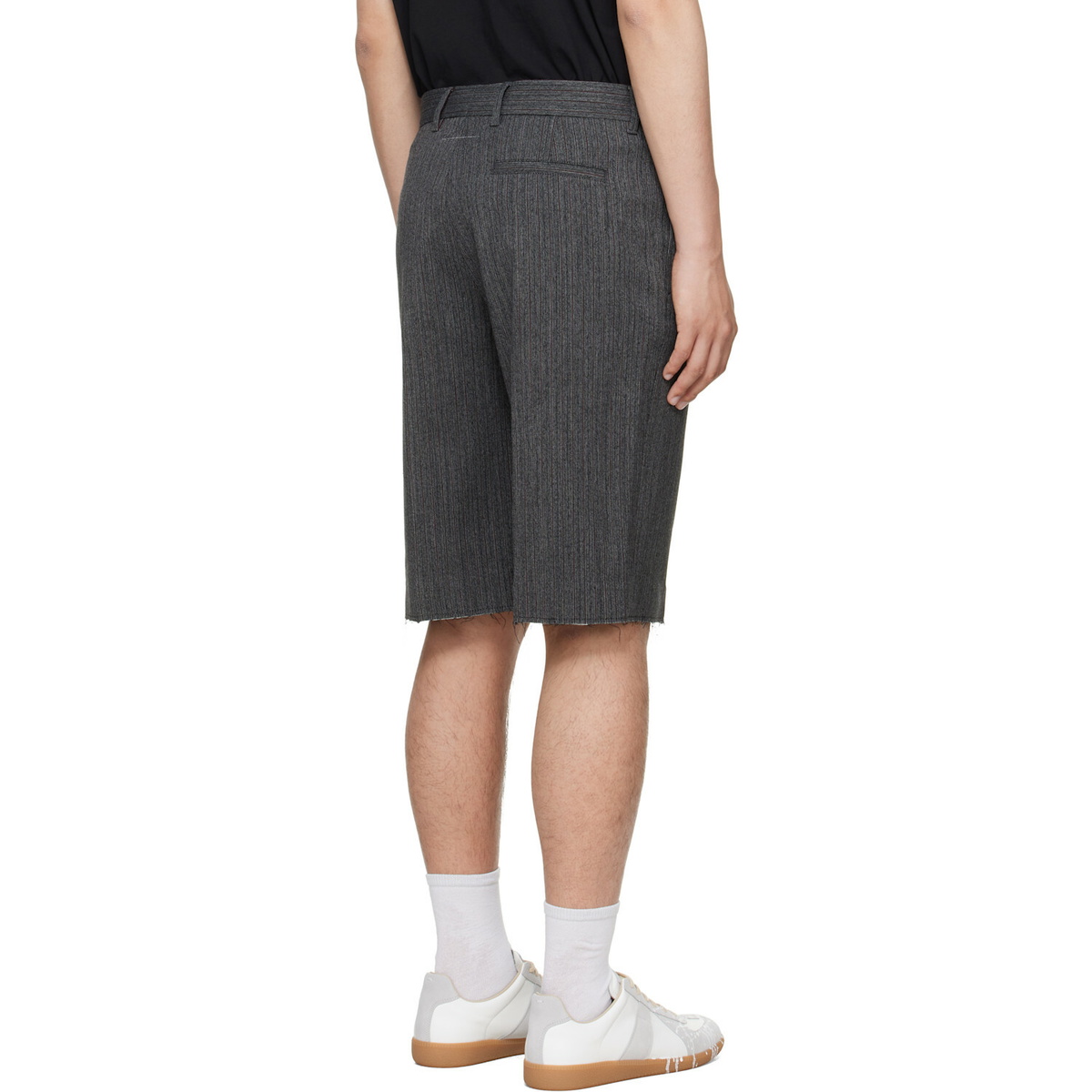MM6 Maison Margiela Gray Pinstripe Wool-Blend Shorts