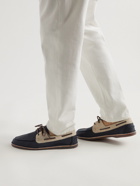 Brunello Cucinelli - Suede-Trimmed Full-Grain Leather Boat Shoes - Blue