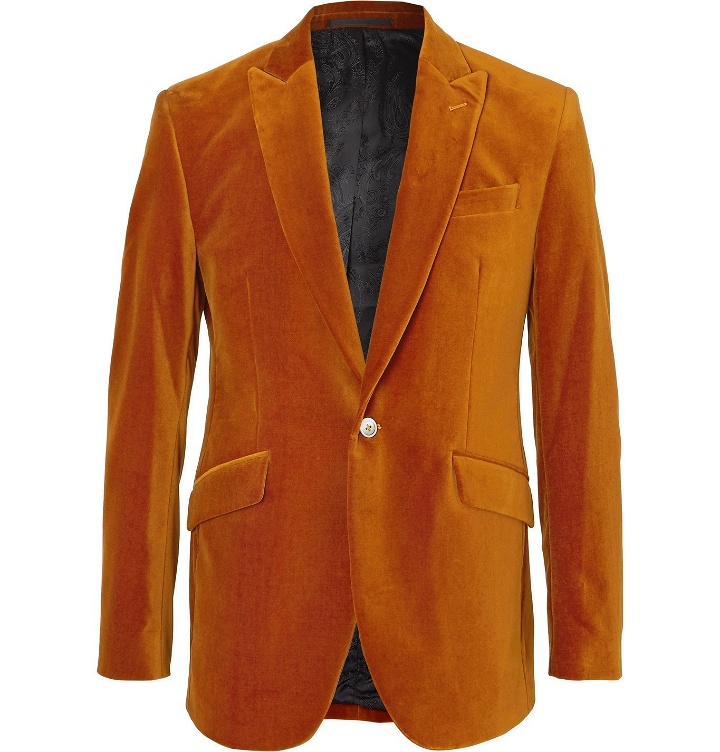 Photo: Favourbrook - Newport Slim-Fit Cotton-Blend Velvet Tuxedo Jacket - Orange