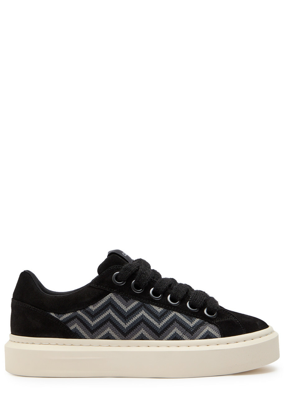 Cleens Ace Chevron-knit Suede Sneakers Black