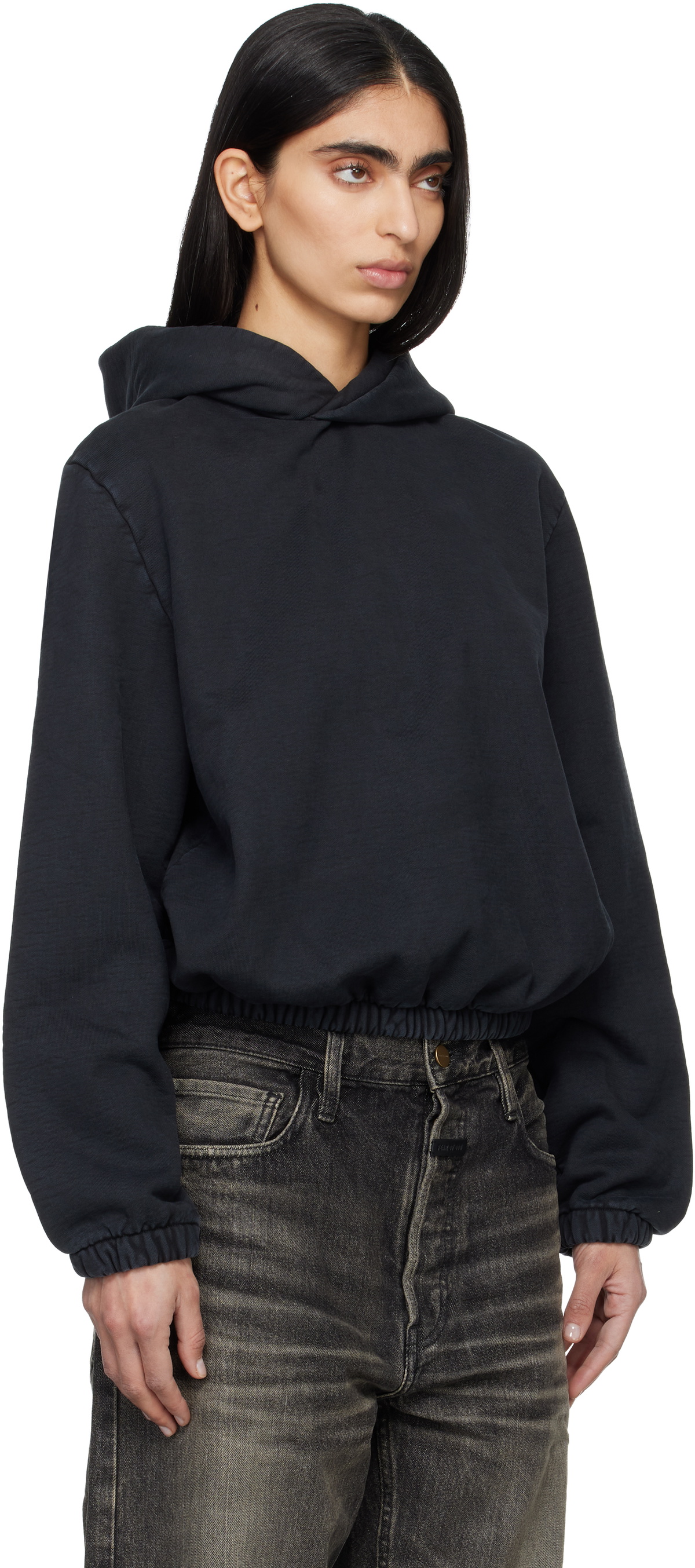 Fear of God Black Sunfaded Classic Half Raglan Fleece Hoodie