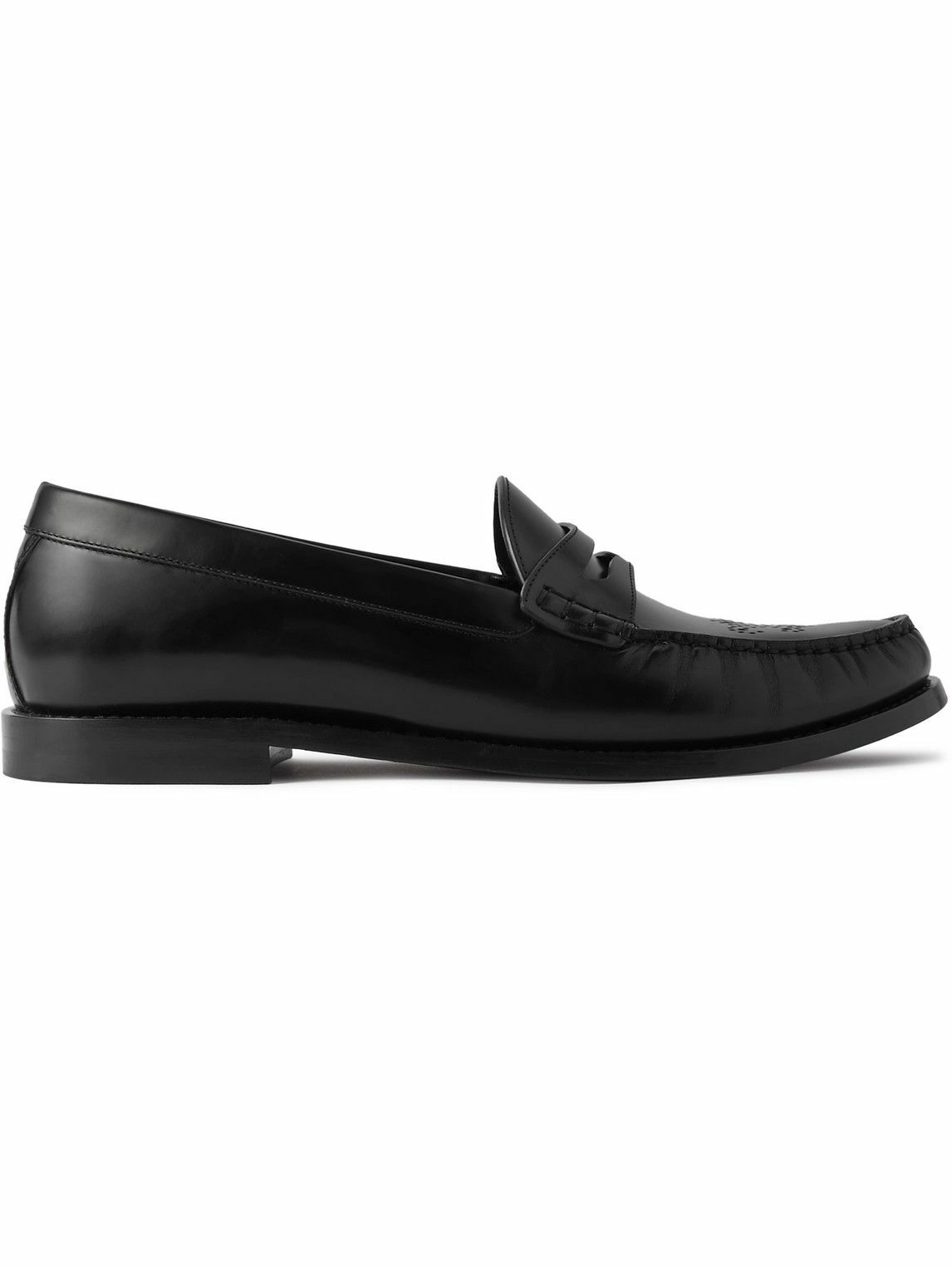 CELINE - Vivienne Perforated Glossed-Leather Penny Loafers - Black