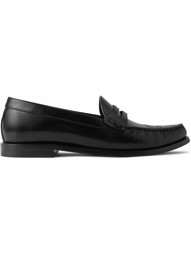 Photo: CELINE - Vivienne Perforated Glossed-Leather Penny Loafers - Black