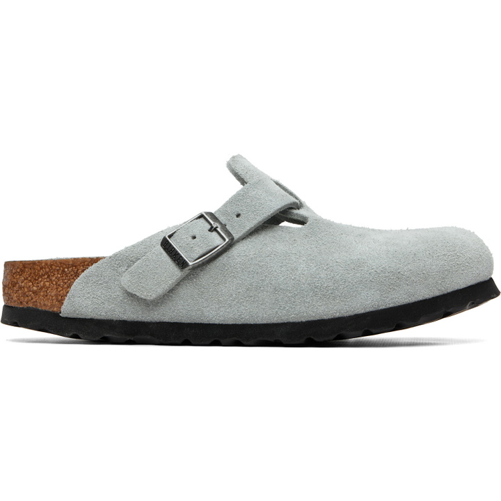 Photo: Birkenstock Gray Narrow Boston Soft Footbed Suede Leather Loafers