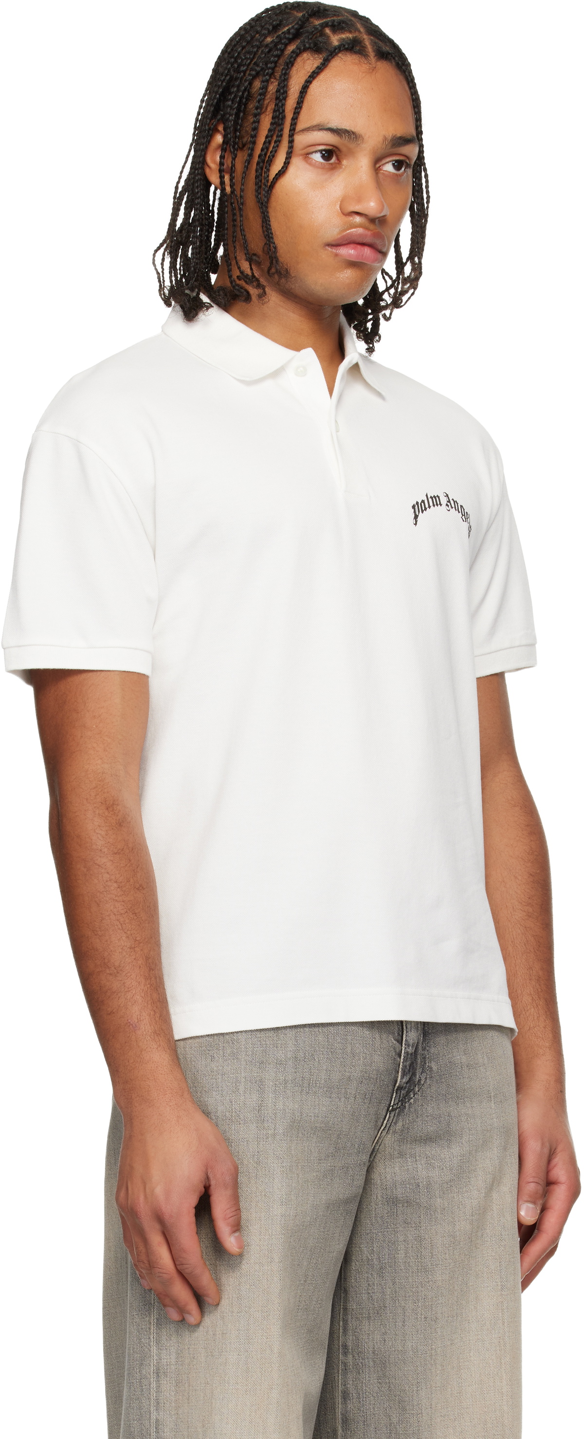 Palm Angels White Curved Logo Polo