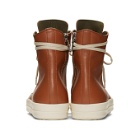 Rick Owens Brown and White Leather High-Top Sneakers