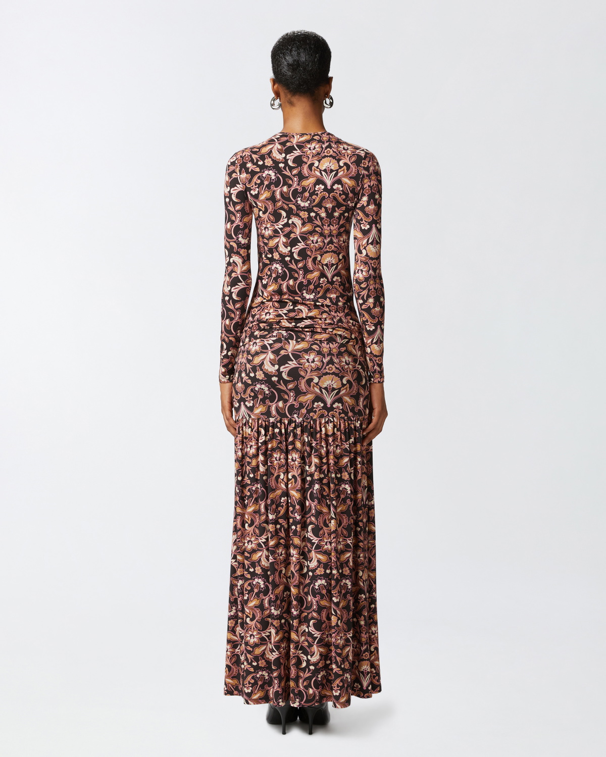 open lace back dress Long dress with fringing and Botanic Garden print