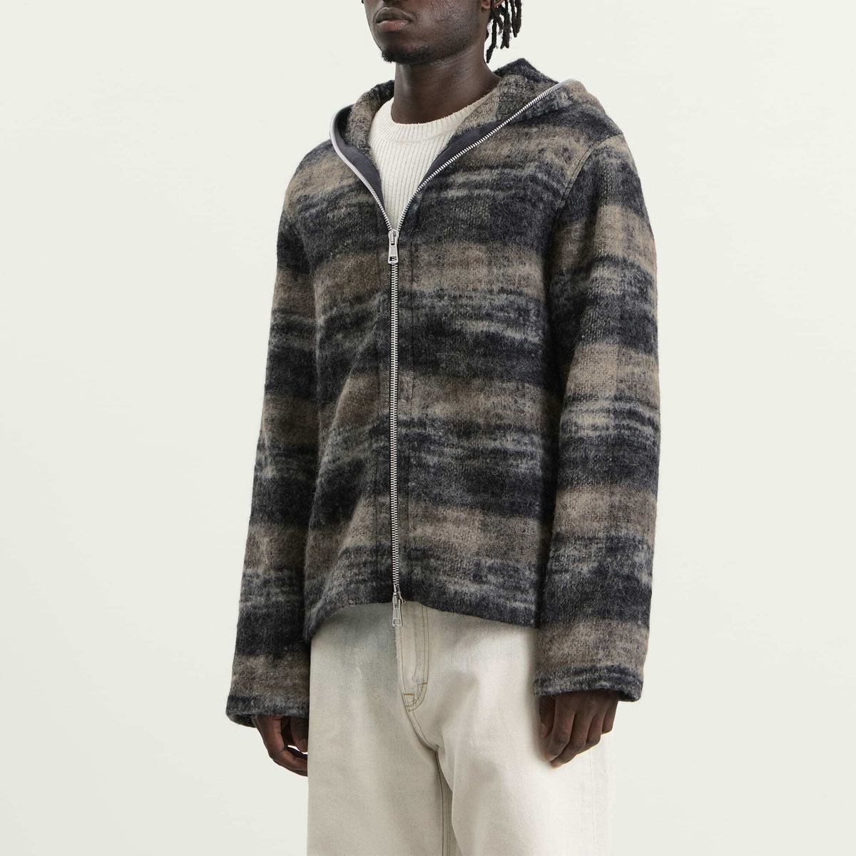 Our Legacy Men's Woods Check Lofty Wool Full Zip Hood in Night