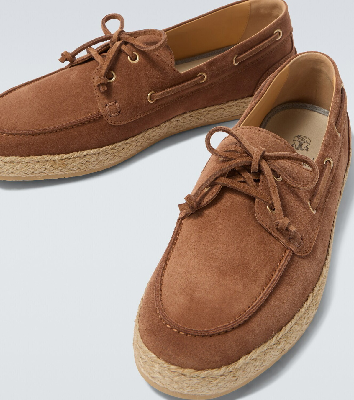 Brunello Cucinelli Jute-trimmed suede boat shoes