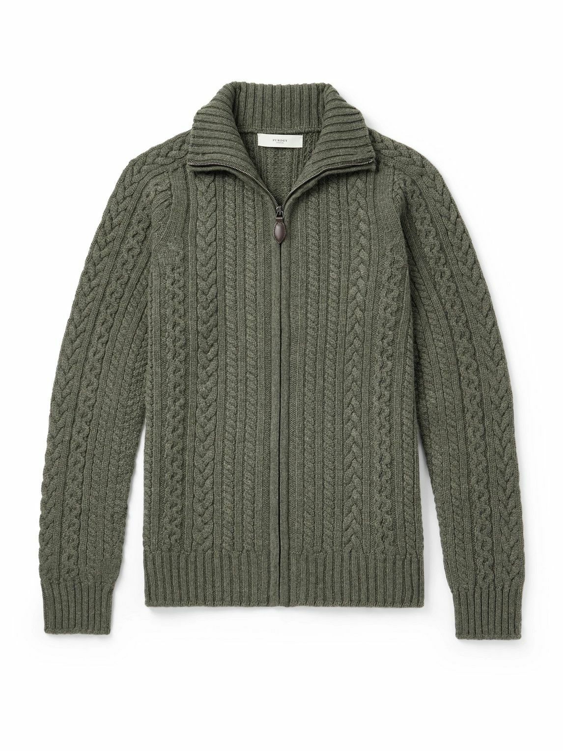 Purdey - Burlington Cable-Knit Wool and Cashmere Zip-Up Cardigan - Green