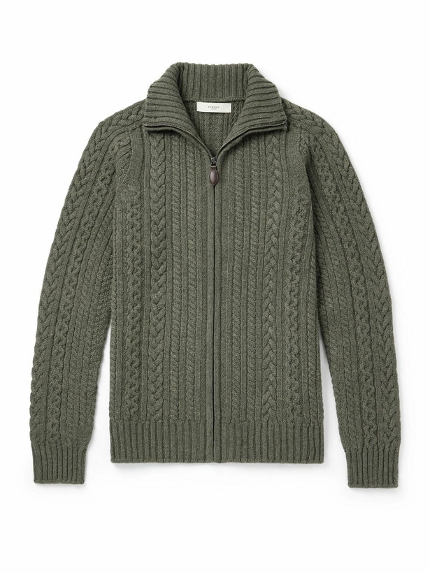 Photo: Purdey - Burlington Cable-Knit Wool and Cashmere Zip-Up Cardigan - Green