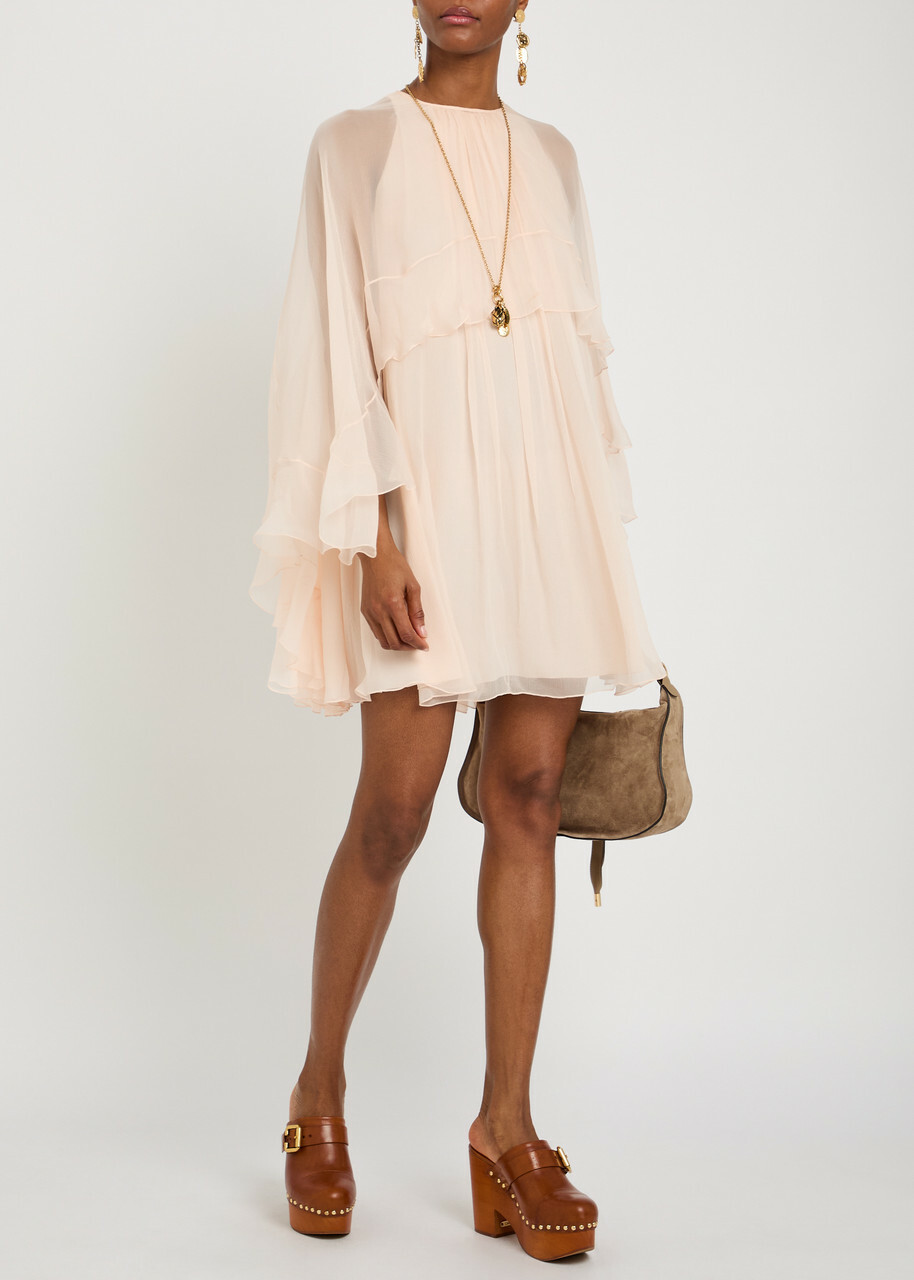 Chloe Ruffled Cape-effect Silk Mini Dress Light Pink