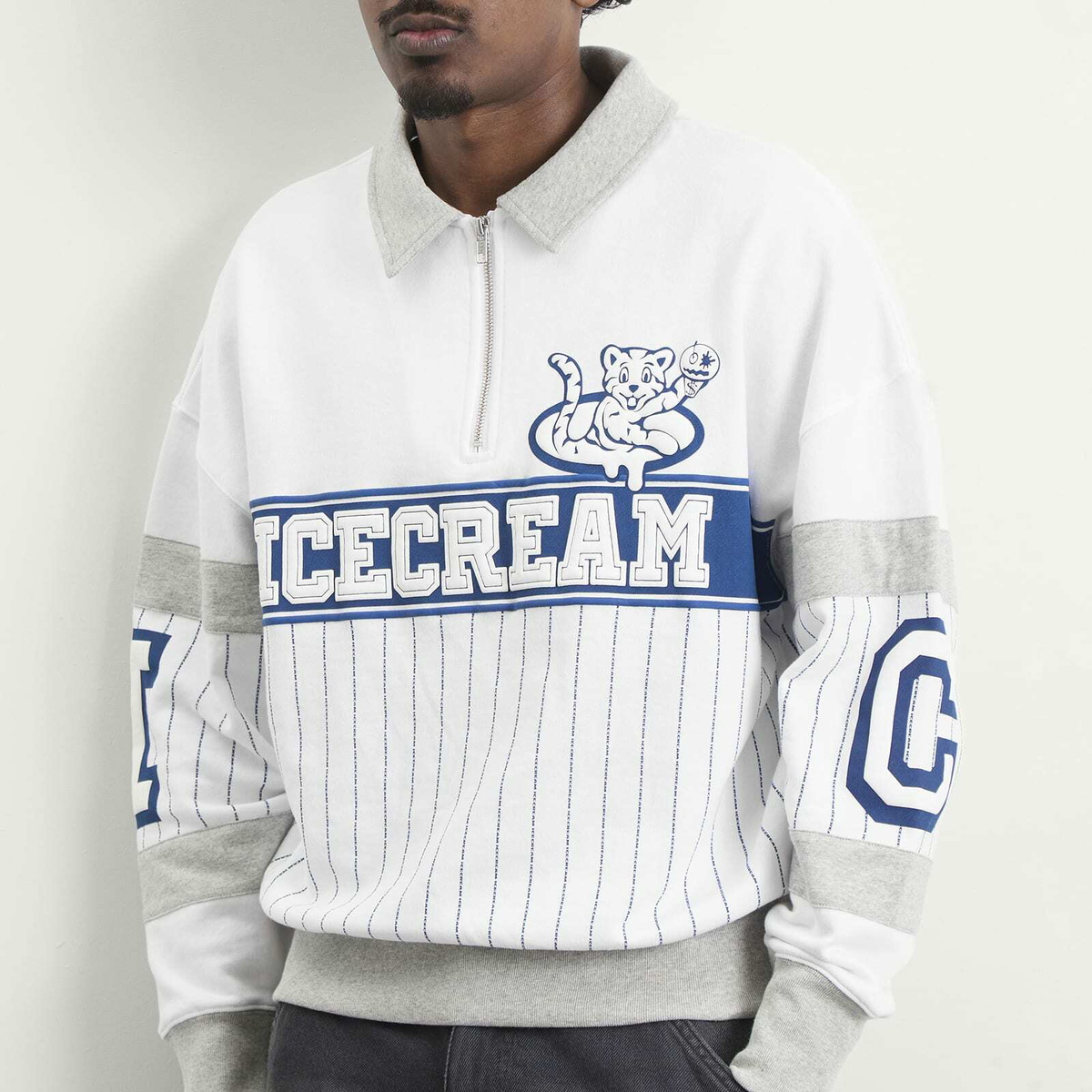 ICECREAM Men's IC Cubs Collared Quarter Zip in White/Blue