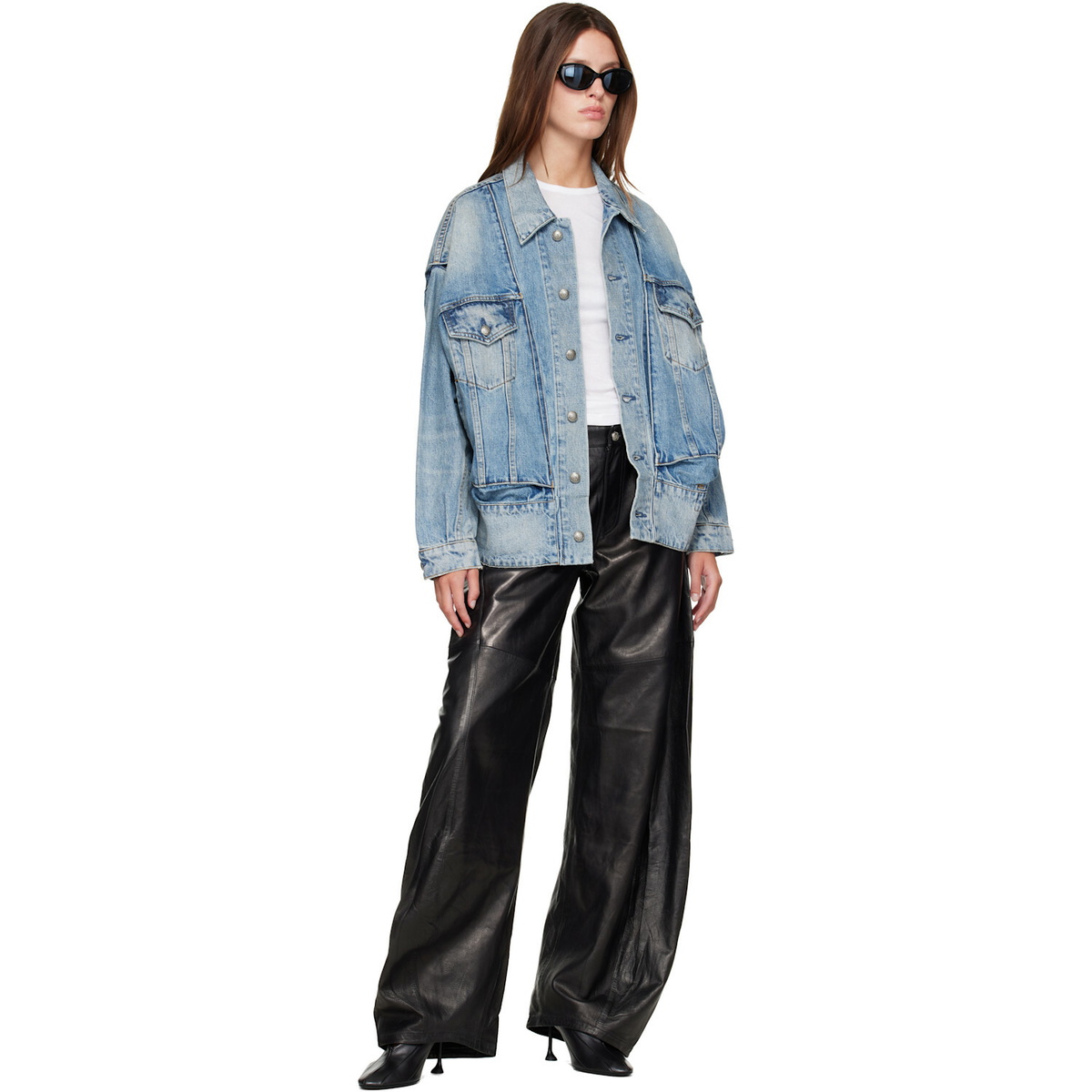 R13 Black Janine Barrel Leather Pants