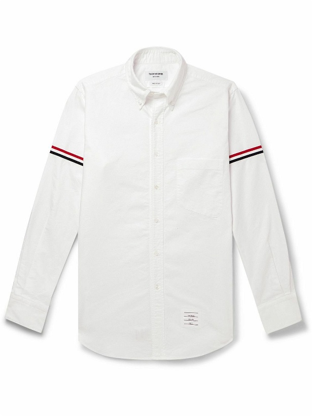 Photo: Thom Browne - Button-Down Collar Grosgrain-Trimmed Cotton-Poplin Shirt - White