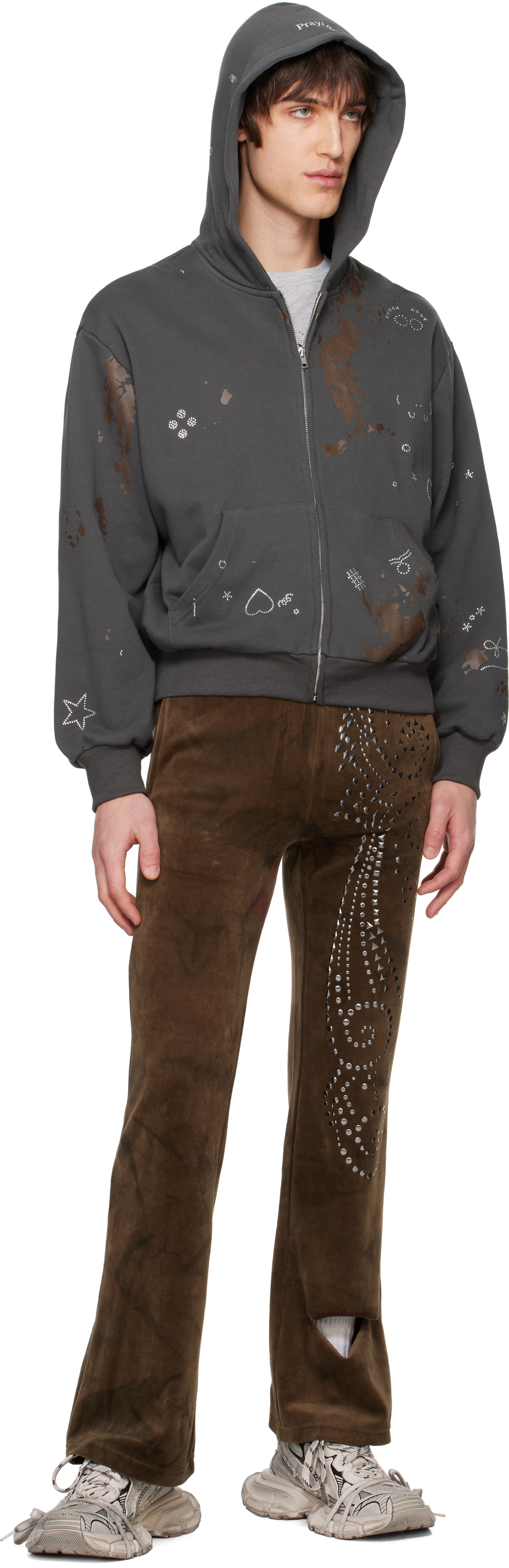 Praying Gray Mud Rhinestone Hoodie Praying