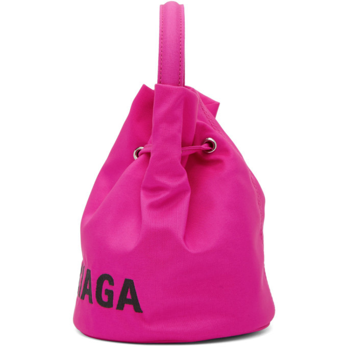 Balenciaga Wheel Drawstring Bag XS Pink in Nylon with Silver-tone - US