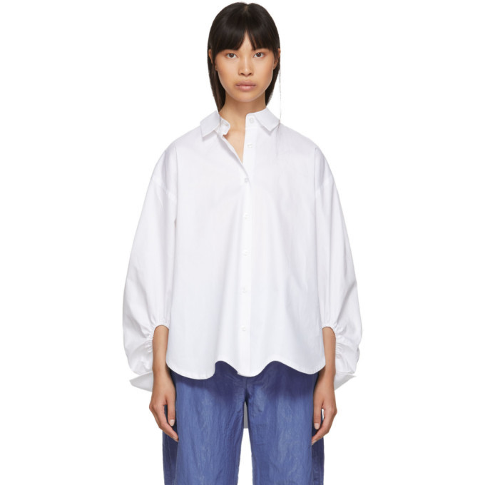 Ovelia Transtoto White Oversized Split Hem Shirt Ovelia Transtoto