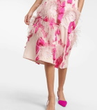 Xu Zhi Feather-trimmed embroidered midi dress