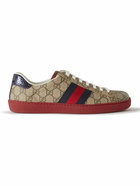 GUCCI - Ace Webbing-Trimmed Monogrammed Coated-Canvas Sneakers - Neutrals