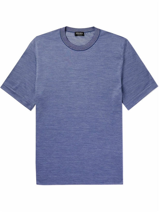 Photo: Zegna - Silk and Linen-Blend Piqué T-Shirt - Blue
