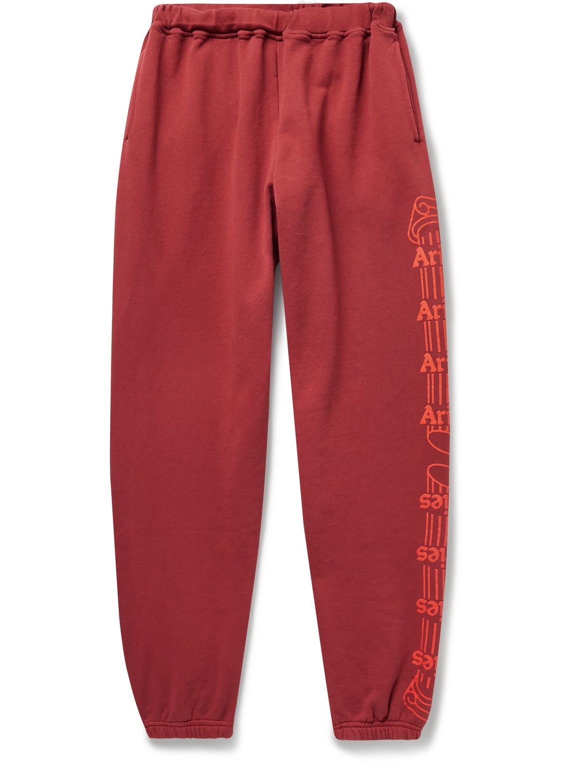 Photo: Aries - Column Tapered Logo-Print Cotton-Jersey Sweatpants - Red