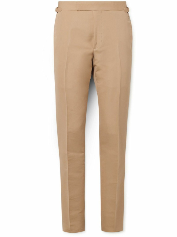 Photo: TOM FORD - O'Connor Tapered Cotton and Silk-Blend Trousers - Brown