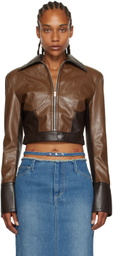 JUNEYEN Brown Paneled Faux-Leather Bomber Jacket